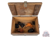 Vintage Wood U.S. Stamped Crate and Assorted Gun Holsters