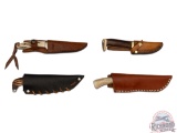 Four Assorted Fixed Blade Knives with Leather Sheaths