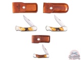 Three Schrade Stag Handle Lockback Folder Knives LB8 & LB5 with Leather Cases