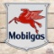 Exceptional Mobilgas Gasoline Single Sided Porcelain Die Cut Pump Plate Sign w/ Pegasus