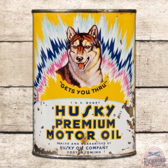 Husky Premium Motor Oil FULL 1 Quart Metal Can w/ North Lights Cody Wyoming