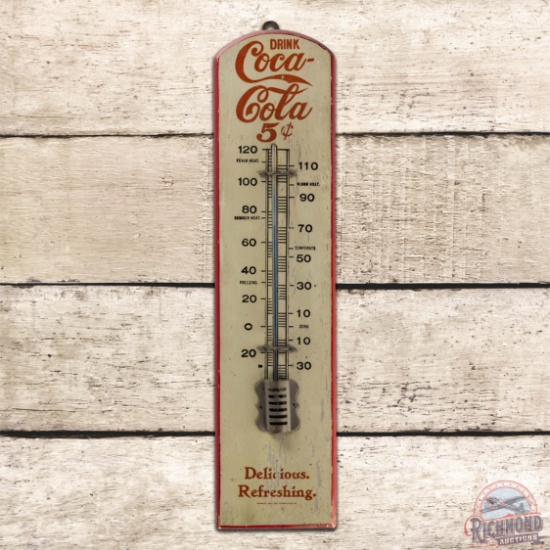 Drink Coca-Cola 5 Cents Delicious Refreshing Wooden Thermometer Sign