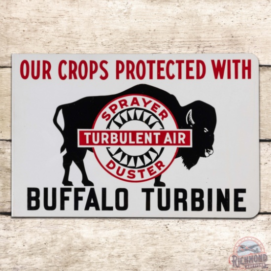 Nice 1954 Buffalo Turbine "Our Crops Protected" Double Sided Tin Flange Logo Sign
