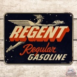 Regent Regular Gasoline Single Sided Tin Sign W/ Mercury Man & Car