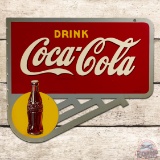 Nice Drink Coca-Cola Die Cut Double Sided Tin Flange Sign w/ Bottle in Sun Logo