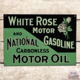 White Rose Motor Gasoline and National Motor Oil Single Sided Tin Sign