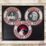 Pioneer Dairy Hog & Red Comb Poultry Feeds Emb. Single Sided Tin Sign