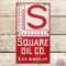 Rare Square Oil Co. Gasoline Single Sided Porcelain Pump Plate Sign Los Angeles CA