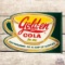 Sun Drop Golden Girl Cola Die Cut Double Sided Tin Flange Sign w/ Coffee Cup