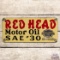 Excellent Red Head Motor Oil SAE #30 Single Sided Porcelain Sign w/ Pennsylvania Seal