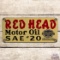 Scarce Red Head Motor Oil SAE #20 Single Sided Porcelain Sign w/ Pennsylvania Seal