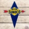 Superb Blue Sunoco Gasoline Die Cut Single Sided Porcelain Pump Plate Sign