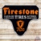 Firestone Gasoline Tires Batteries Die Cut Double Sided Porcelain Sign w/ Logo