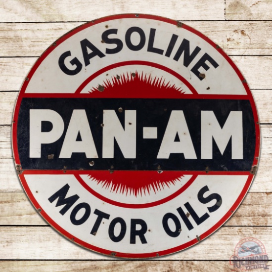 Rare Pan-Am Motor Oils 6' Single Sided Porcelain Sign w/ Frame