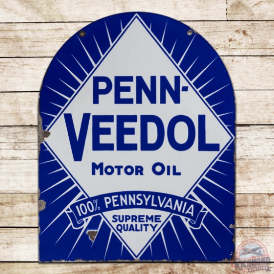 Penn Veedol Motor Oil "100% Pennsylvania" Double Sided Porcelain Tombstone Sign