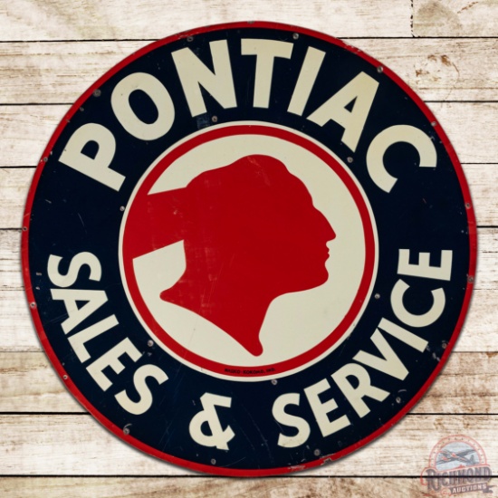 Rare Pontiac Sales & Service 28.5" Single Sided Tin Sign w/ Logo