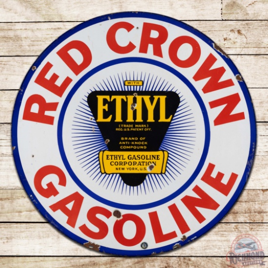 Red Crown Ethyl Gasoline 30" Double Sided Porcelain Logo Sign