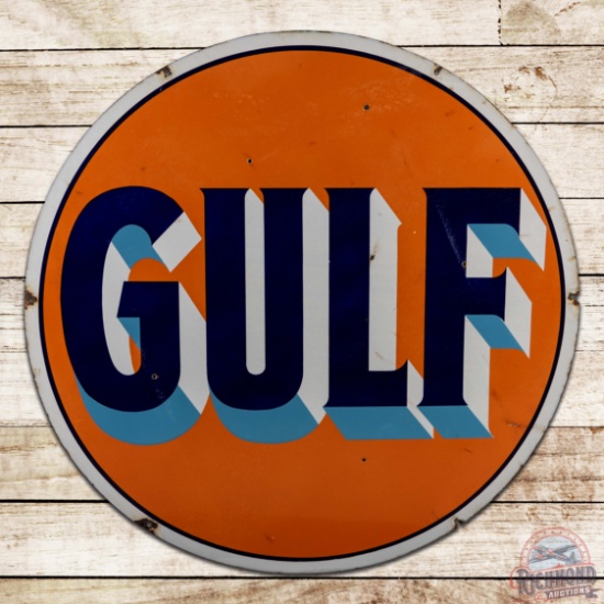 Gulf Gasoline 42" Double Sided Porcelain Service Station Sign