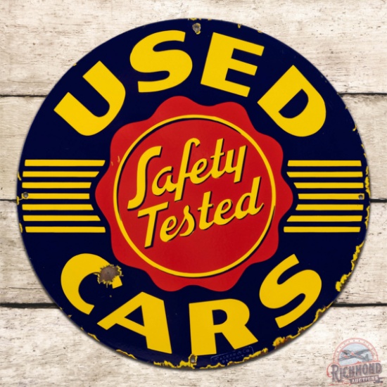 Oldsmobile Safety Tested Used Cars 24" Single Sided Porcelain Sign