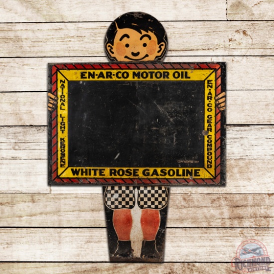 White Rose Gasoline Die Cut Single Sided Tin Sign w/ Boy & Slate