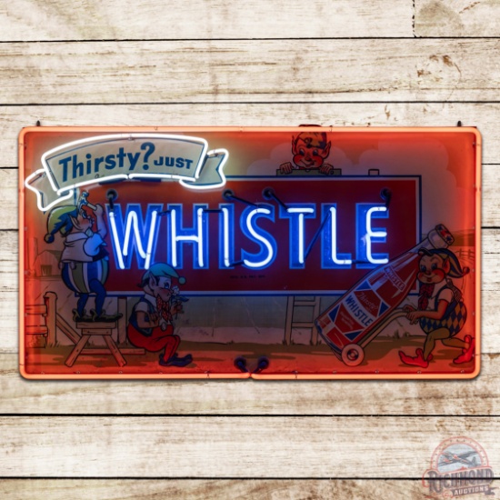 Thirsty? Just Whistle Emb. Single Sided Tin Neon Sign w/ Elves