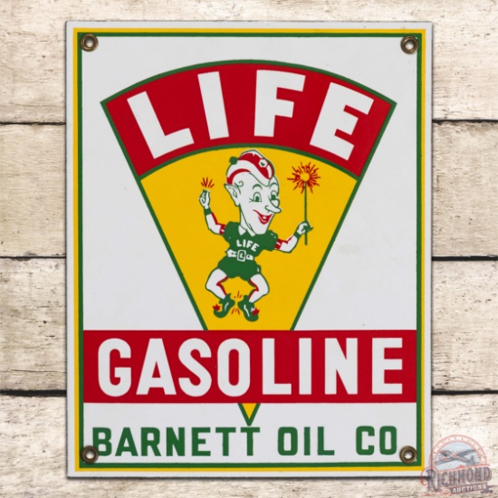 Outstanding Life Gasoline Single Sided Porcelain Pump Plate Sign