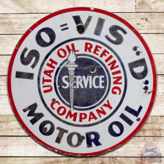 Rare Utah Oil Refining Co. ISO=VIS "D" Motor Oil Service 30" Double Sided Porcelain Sign
