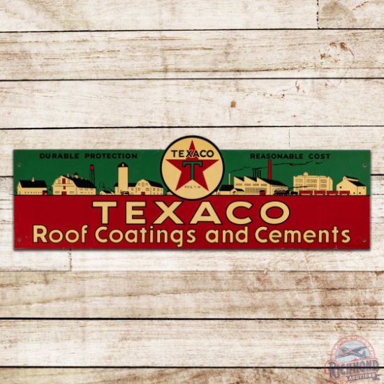 NOS 1937 Texaco Roof Coatings and Cements Die Cut Single Sided Tin Sign w/ Logo "Black T"