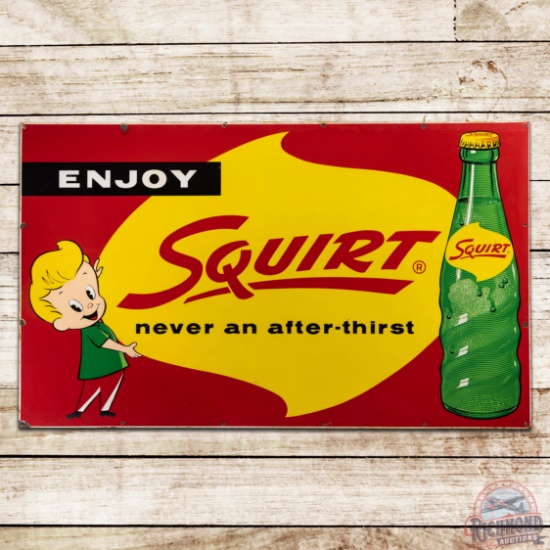 Enjoy Squirt "Never an After-Thirst" 5' Single Sided Porcelain Sign w/ Boy & Bottle