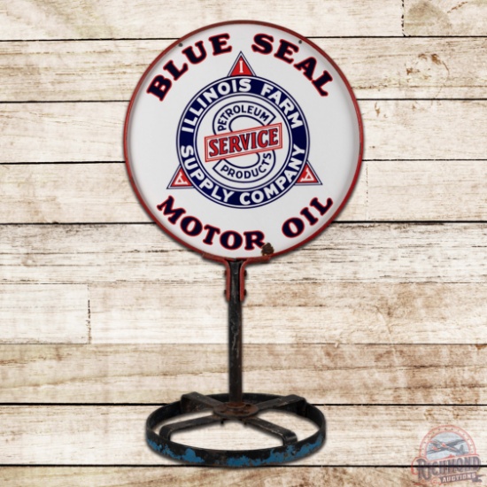 Illinois Farm Supply Blue Seal Motor Oil 30" Double Sided Porcelain Curb Sign