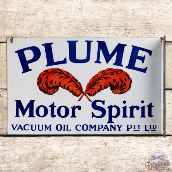 Plume Motor Spirit Vacuum Oil Company Double Sided Porcelain Flange Sign w/ Logo