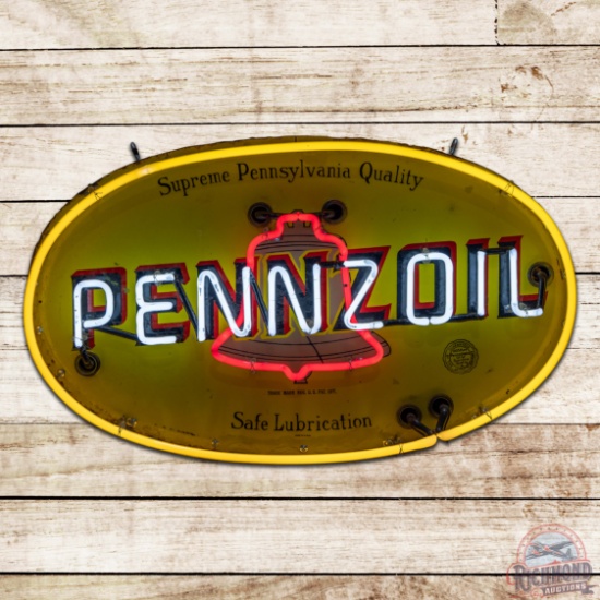 Pennzoil Supreme Pennsylvania Quality Motor Oil Single Sided Porcelain Neon Sign w/ Brown Bell