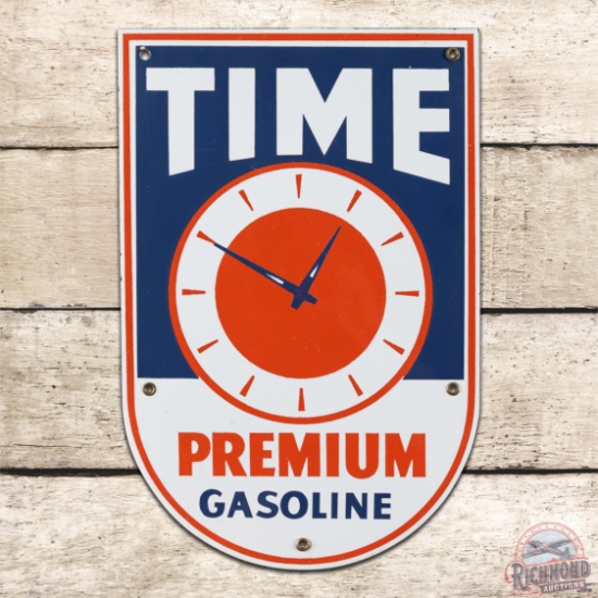 Superb Time Premium Gasoline Single Sided Porcelain Pump Plate Sign