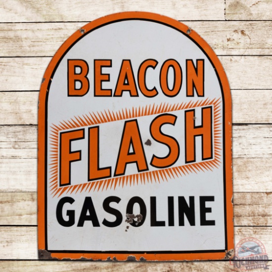 Rare Beacon Flash Gasoline Double Sided Porcelain Tombstone Sign