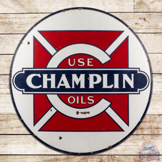 Use Champlin Oils Gasoline 6' Single Sided Porcelain ID Sign w/ Logo