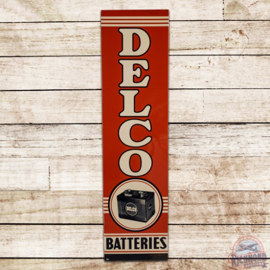 Amazing 1953 Delco Batteries Vertical Single Sided Tin Sign
