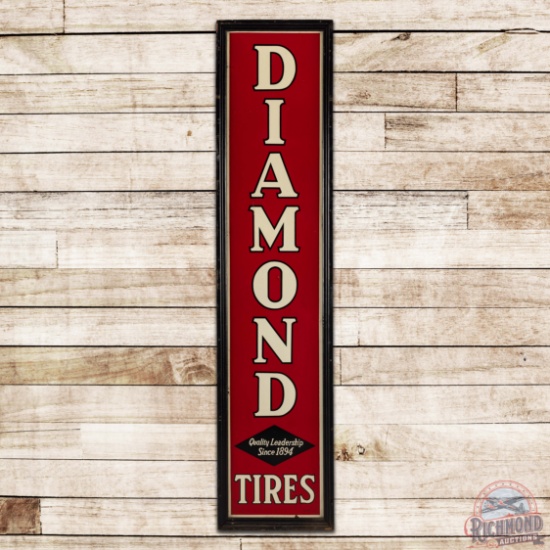 Diamond Tires "Since 1894" Vertical 6.5' Single Sided Tin Sign w/ Wooden Frame