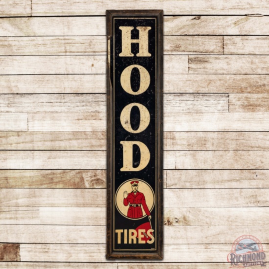 Hood Tires Vertical Single Sided Tin 6.5' Sign w/ Flag Man