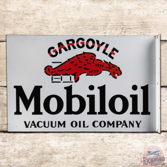 Iconic Gargoyle Mobiloil Vacuum Oil Company Double Sided Porcelain Flange Sign