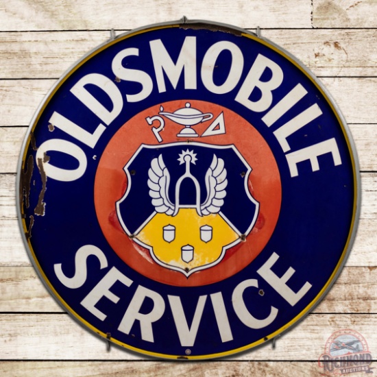 Oldsmobile Service 5' Double Sided Porcelain Sign w/ Ring "Crest Logo"