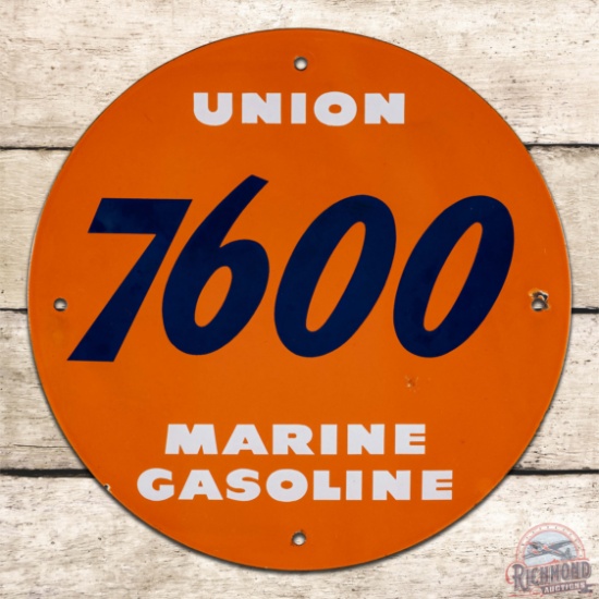 Union 7600 Marine Gasoline Single Sided Porcelain Pump Plate Sign