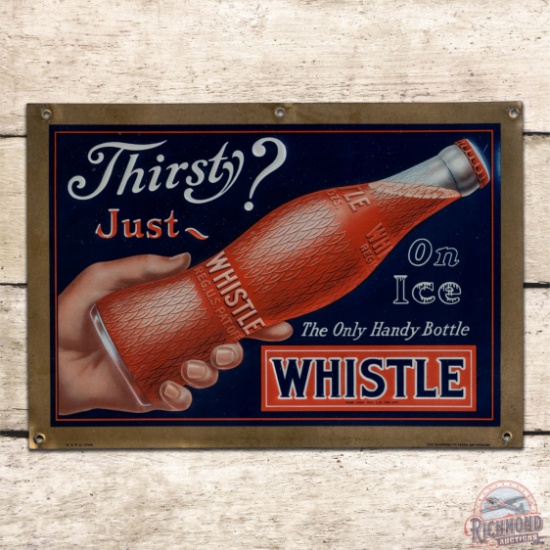Terrific Thirsty? Just Whistle "On Ice" Emb. Single Sided Tin Sign w/ Hand & Bottle