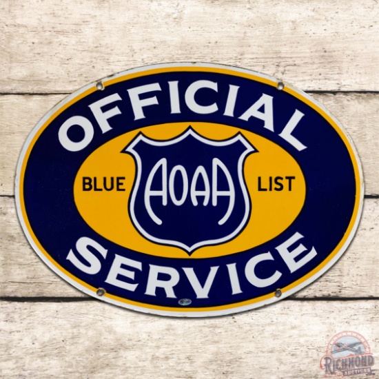 Exceptional Official AOAA Blue List Service Double Sided Porcelain Sign w/ Shield