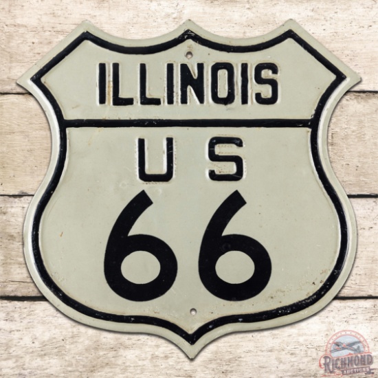 Historic Illinois Route 66 Emb. Single Sided Tin Route Shield Road Sign