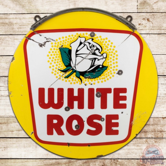 White Rose Gasoline 50" Double Sided Porcelain Logo Sign w/ Hanger