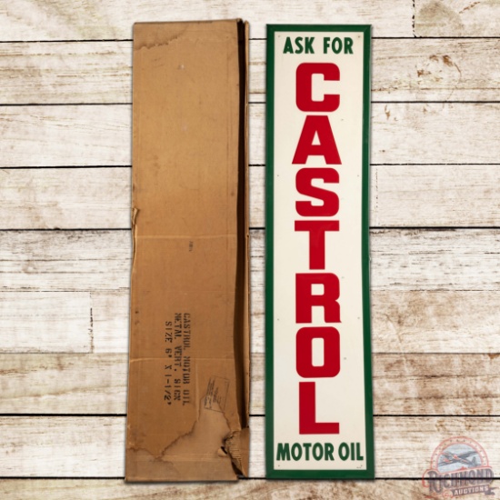 NOS Ask for Castrol Motor Oil Emb. 6' Single Sided Tin Sign w/ Box