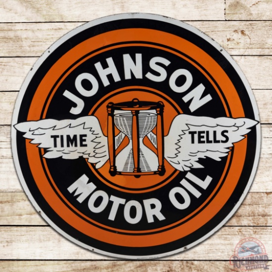 Johnson "Time Tells" Ethyl Gasolene 48" Double Sided Porcelain Sign w/ Logo