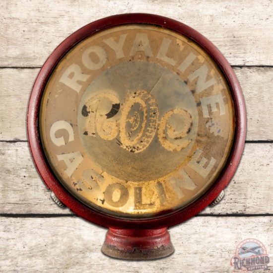 Scarce Royaline Gasoline ROC 15" Orig. HP Metal Body Gas Pump Globe w/ Bulbs