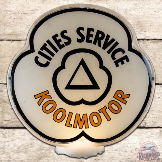 Cities Service Koolmotor Gasoline Complete Clover Shaped Milk Glass Gas Pump Globe