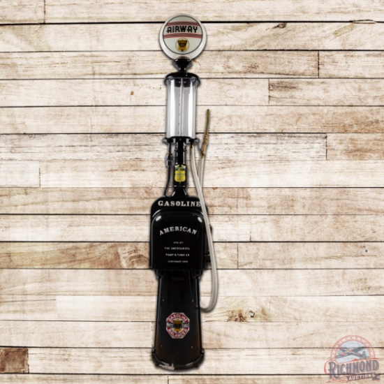 American Five Gallon Visible Gas Pump Restored Airway Ethyl Gasoline